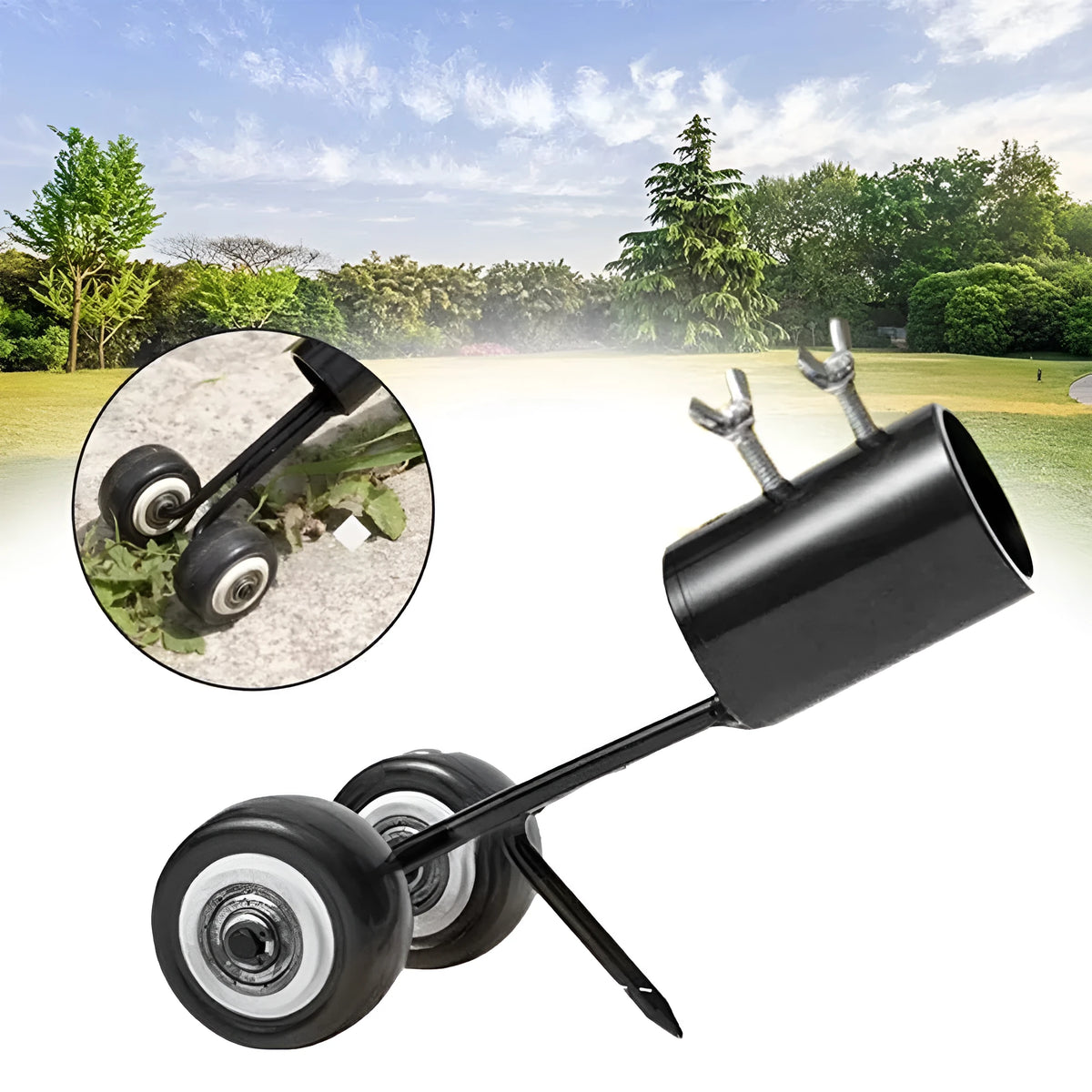 Manual weed puller with iron double knife head for no-bend weeding on paved surfaces