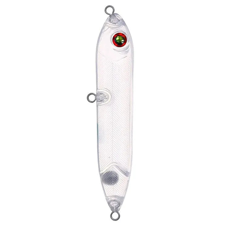 Transparent 9.5cm long ABS plastic blank fishing lure body with moulded eye holes