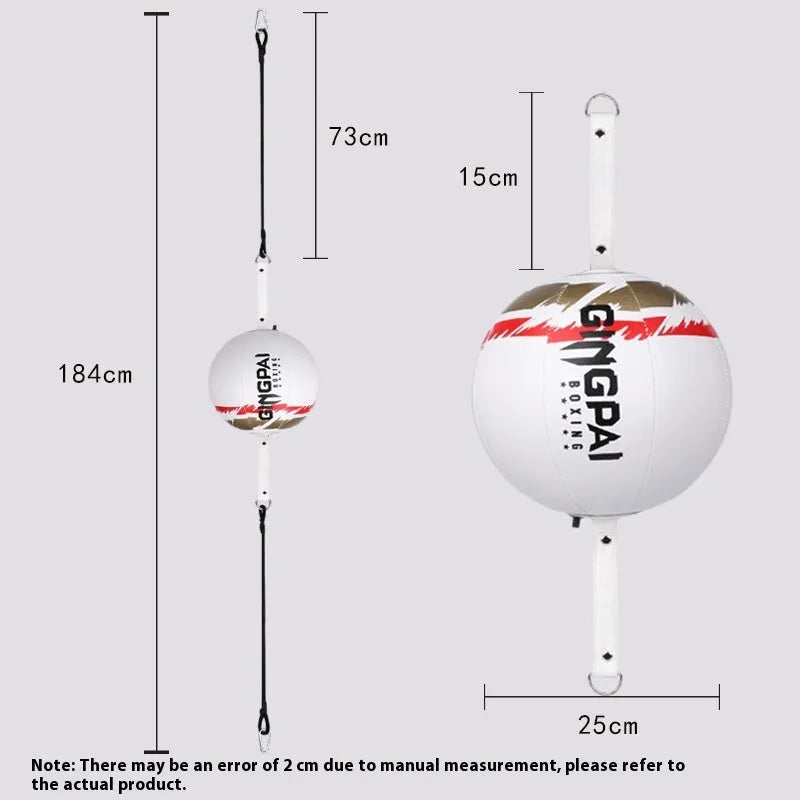 Black hanging boxing speed ball made of PU material for reaction training.