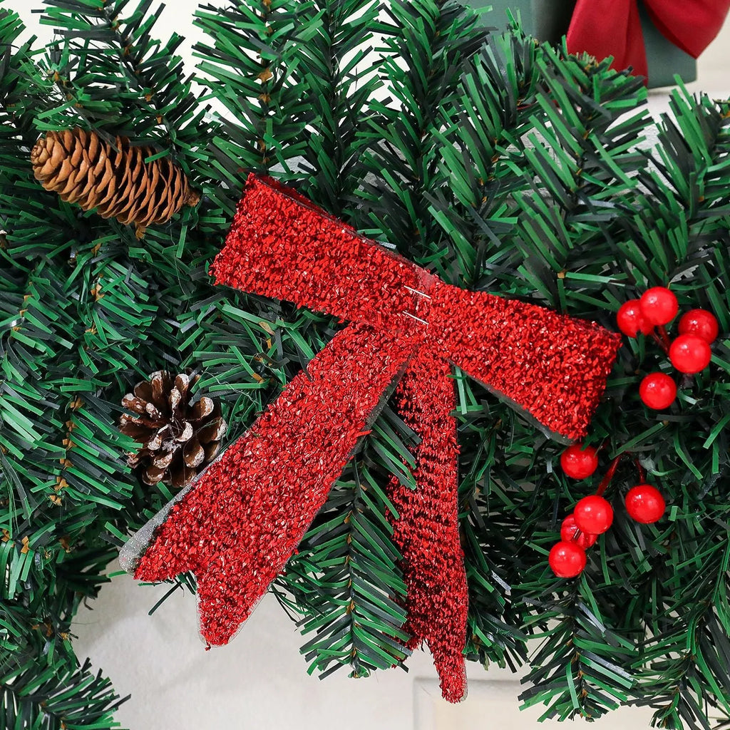 PVC rattan Christmas decorative cane with pine cone and bow design for holiday displays