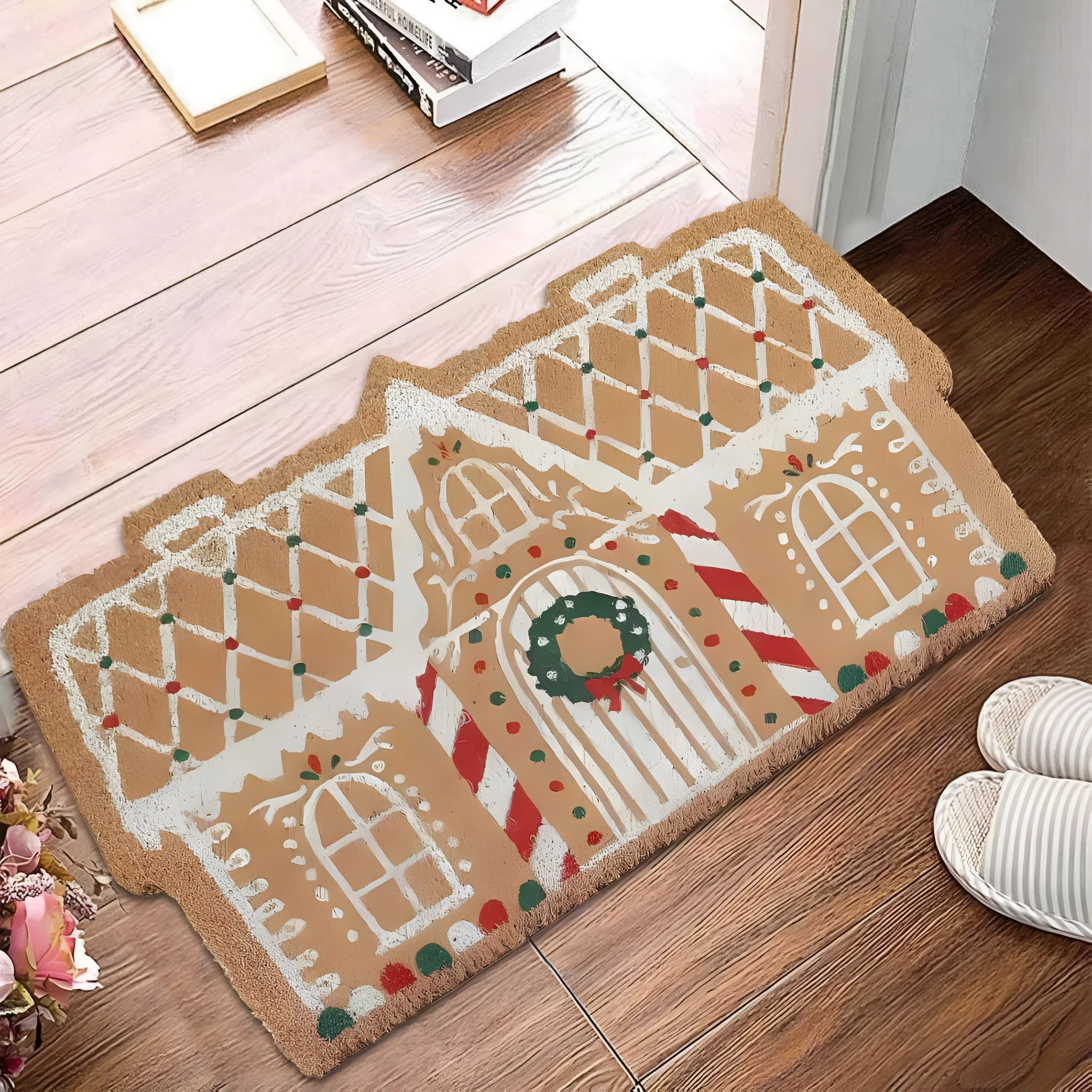 Christmas themed irregular shape hallway mat with festive patterns and anti-slip bottom options