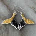Women's retro fishtail and whale design alloy earrings in white gold colour E4143.