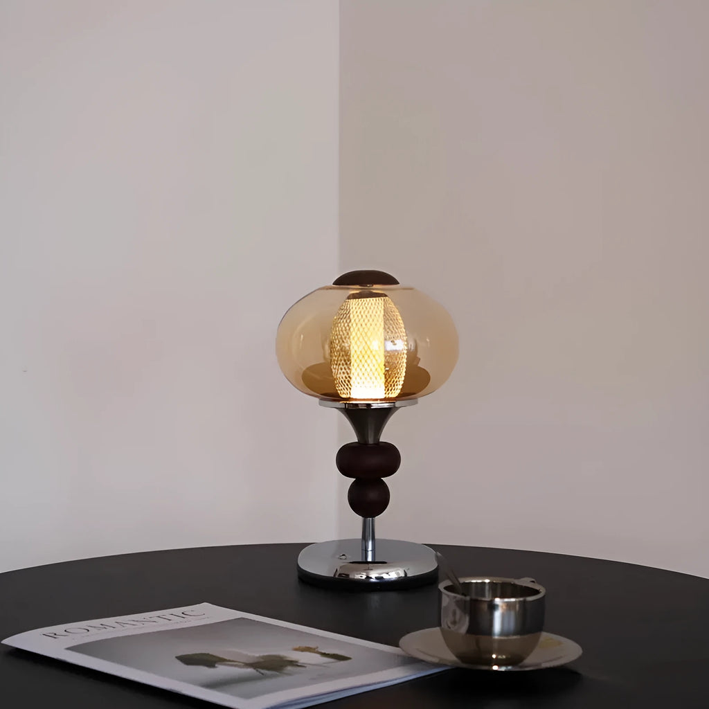 Solid wood retro palace table lamp with touch controls for dimming and colour-changing functions