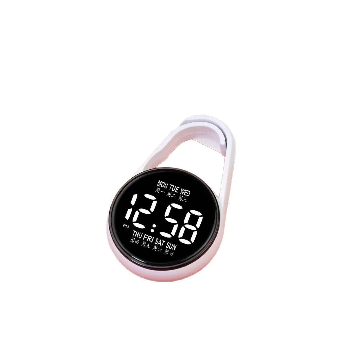 LED luminous digital watch with plastic strap in selected colour, showing number display on plastic mirror.