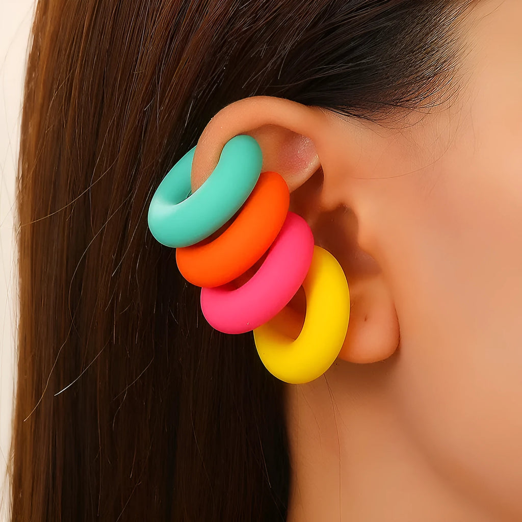 Round C-shaped geometric clip-on earrings with matte finish in various candy colours