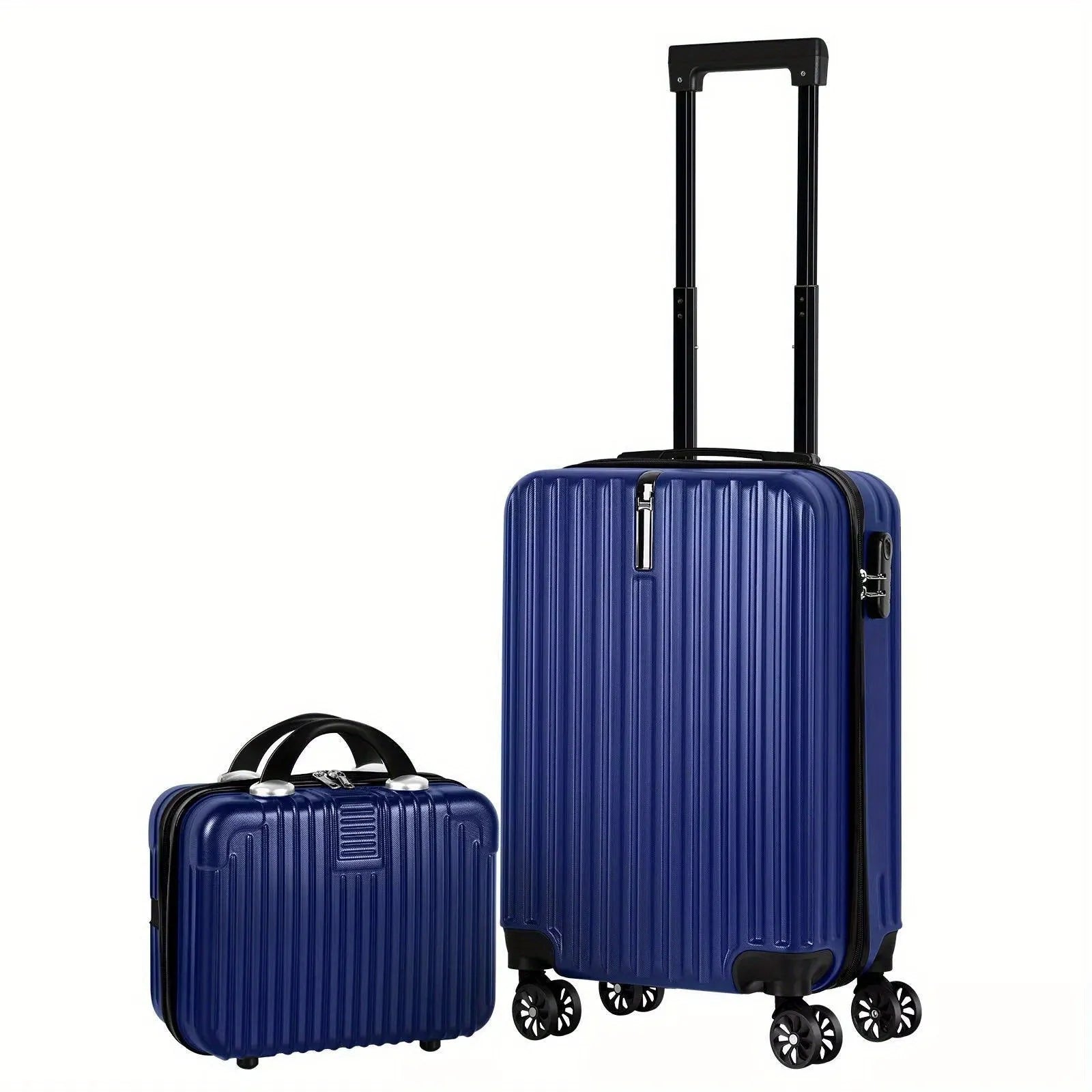 Aluminium alloy travel trunk set showing 14-inch and 20-inch sizes with two trunks and towel accessory
