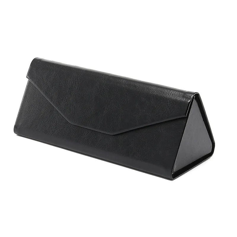 Handmade stitching glasses case in PU cowhide with triangular folding design for compression resistance
