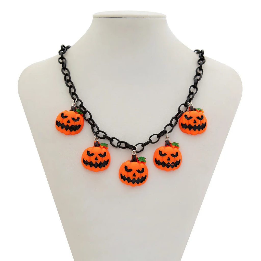 Halloween ghost pumpkin necklace with acrylic pendant in mixed colour 06705 and regular chain