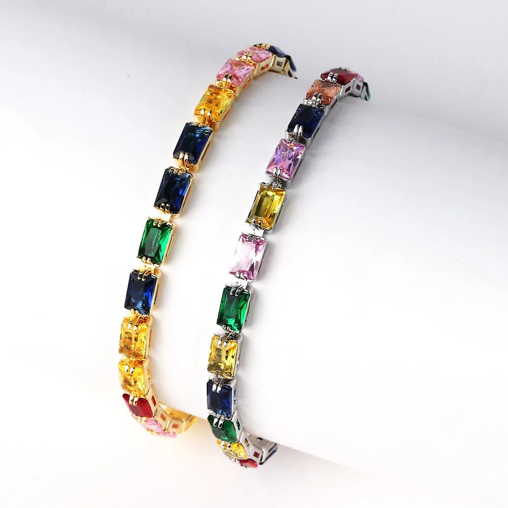 Women's zircon bracelet with electroplated gold or platinum finish and coloured gemstones