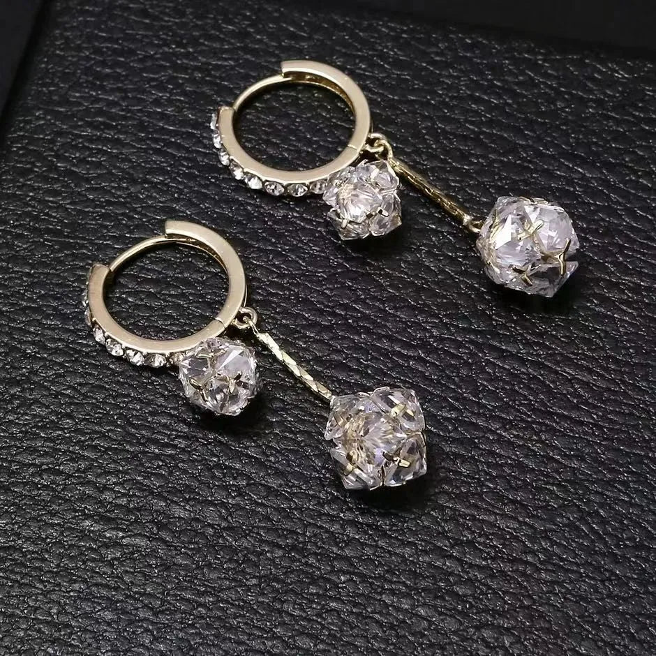 Silver tone rhinestone tassel ball drop earrings with double pendant design