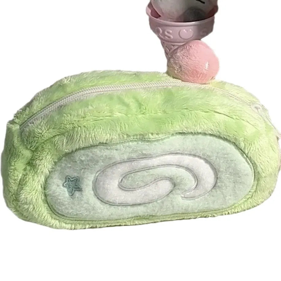Velvet roll pencil case with Swiss roll cake pattern in Korean style design