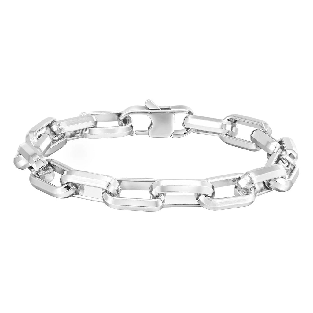 Men's titanium steel square chain bracelet in simple design on wrist.