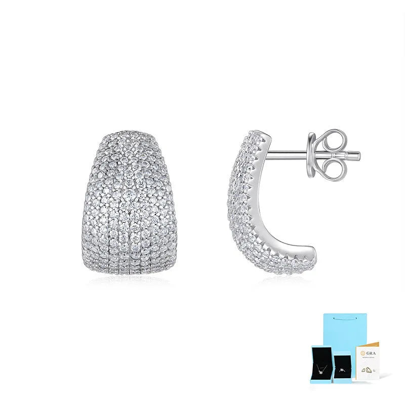 Geometric women's ear studs in sterling silver with moissanite stone accents