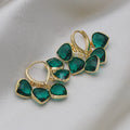 Green glass heart pendant ear clip earrings in Korean style with copper alloy construction