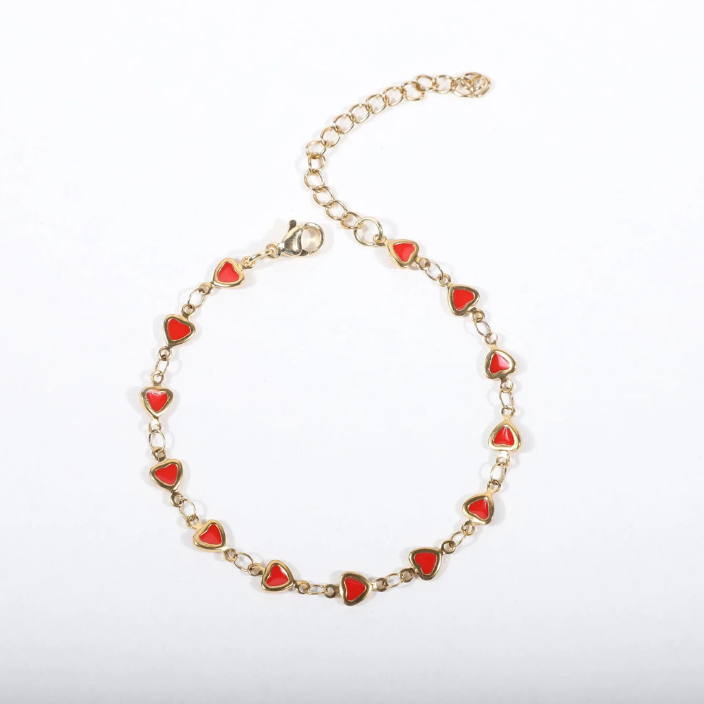 Stainless steel adjustable heart bracelet with 18K gold vacuum plating in multiple colour choices.