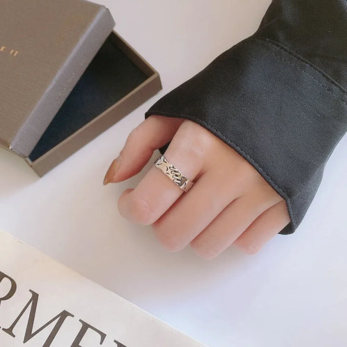 Black geometric copper ring with adjustable opening for women's fashion jewellery