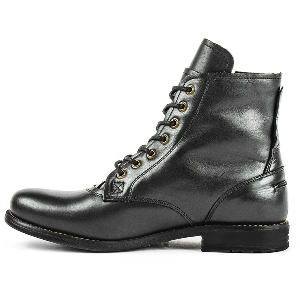 Men's black leather ankle boots with side zipper and beef tendon sole