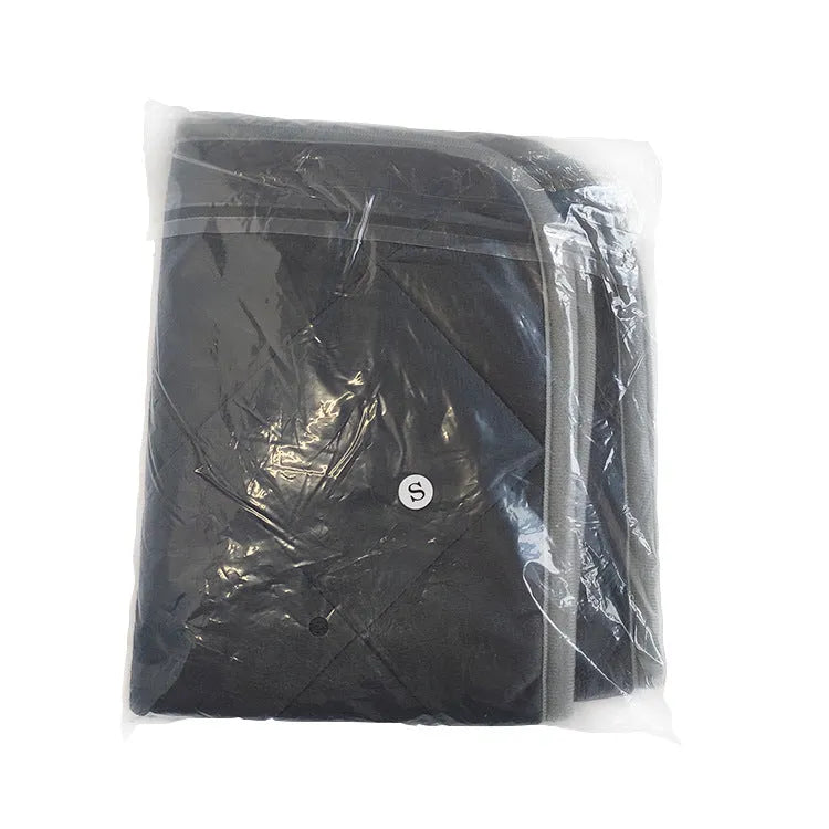 Grey cloth pet cushion shown in a range of four sizes on a wooden floor.
