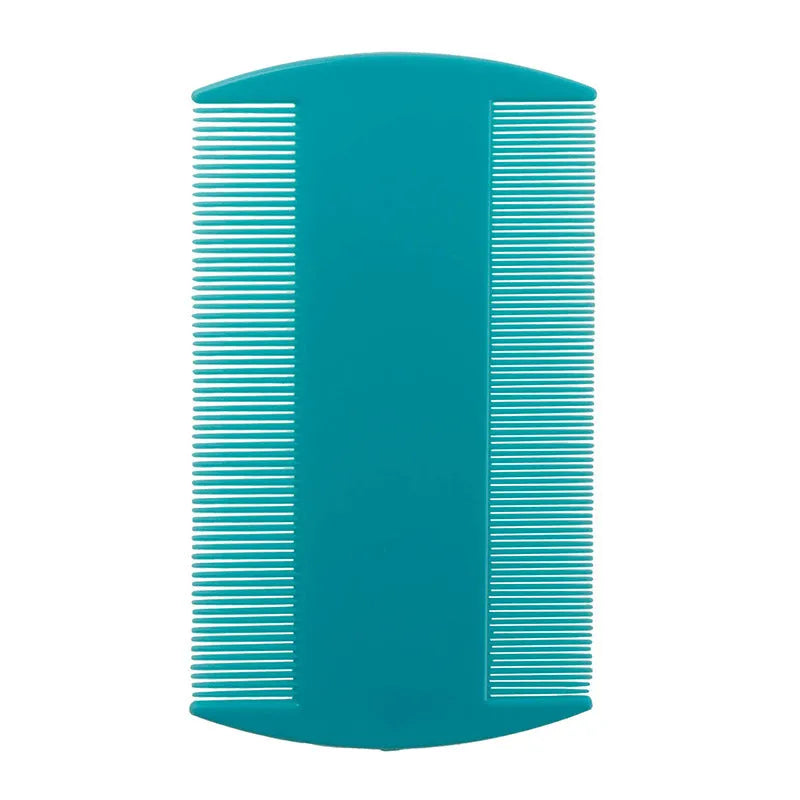 Plastic fine teeth flea comb with double-edged design measuring 8 by 7.5 centimetres