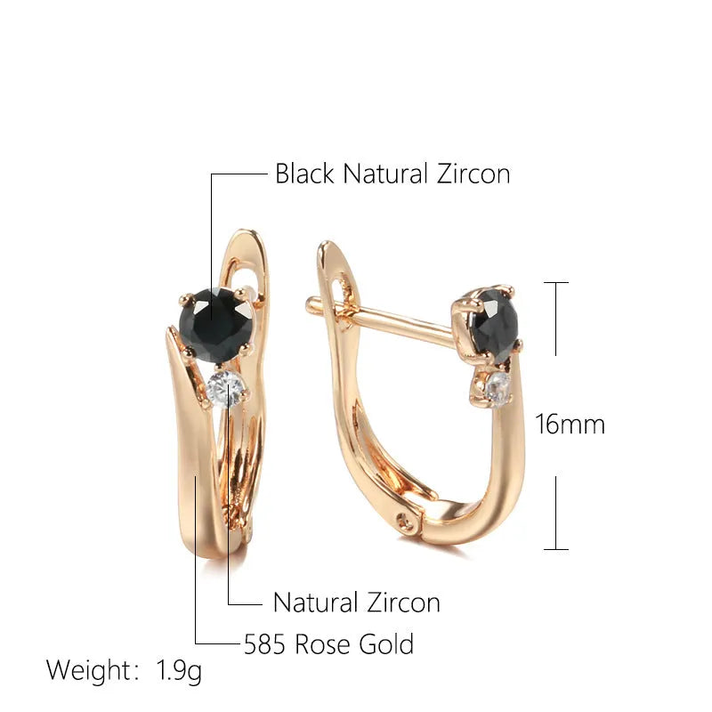 Gold drop earrings with black agate stones in geometric retro design for women