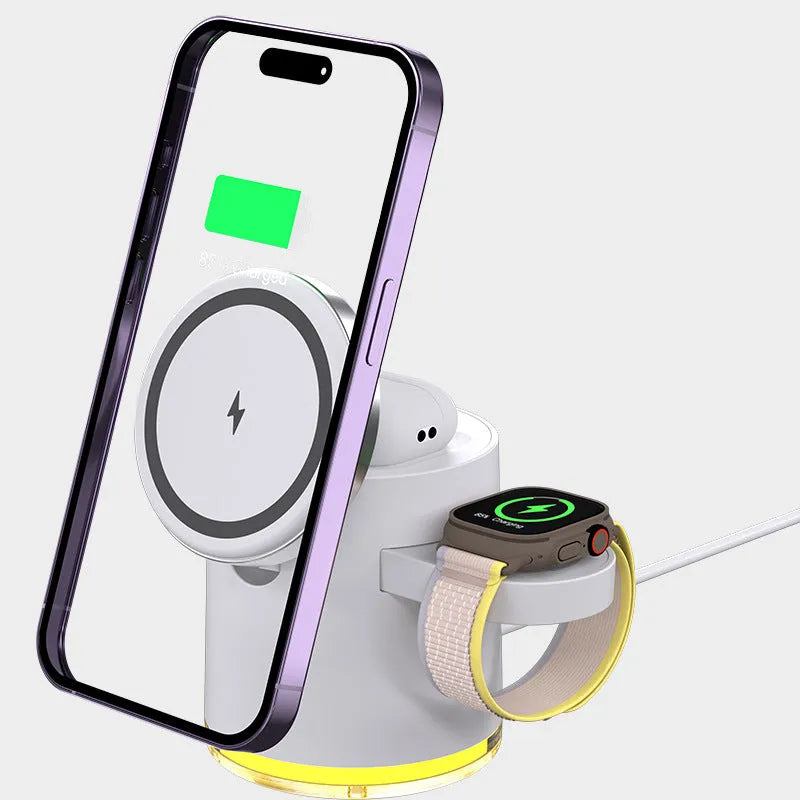 C16 portable three-in-one magnetic wireless folding charger in black or ivory white colour
