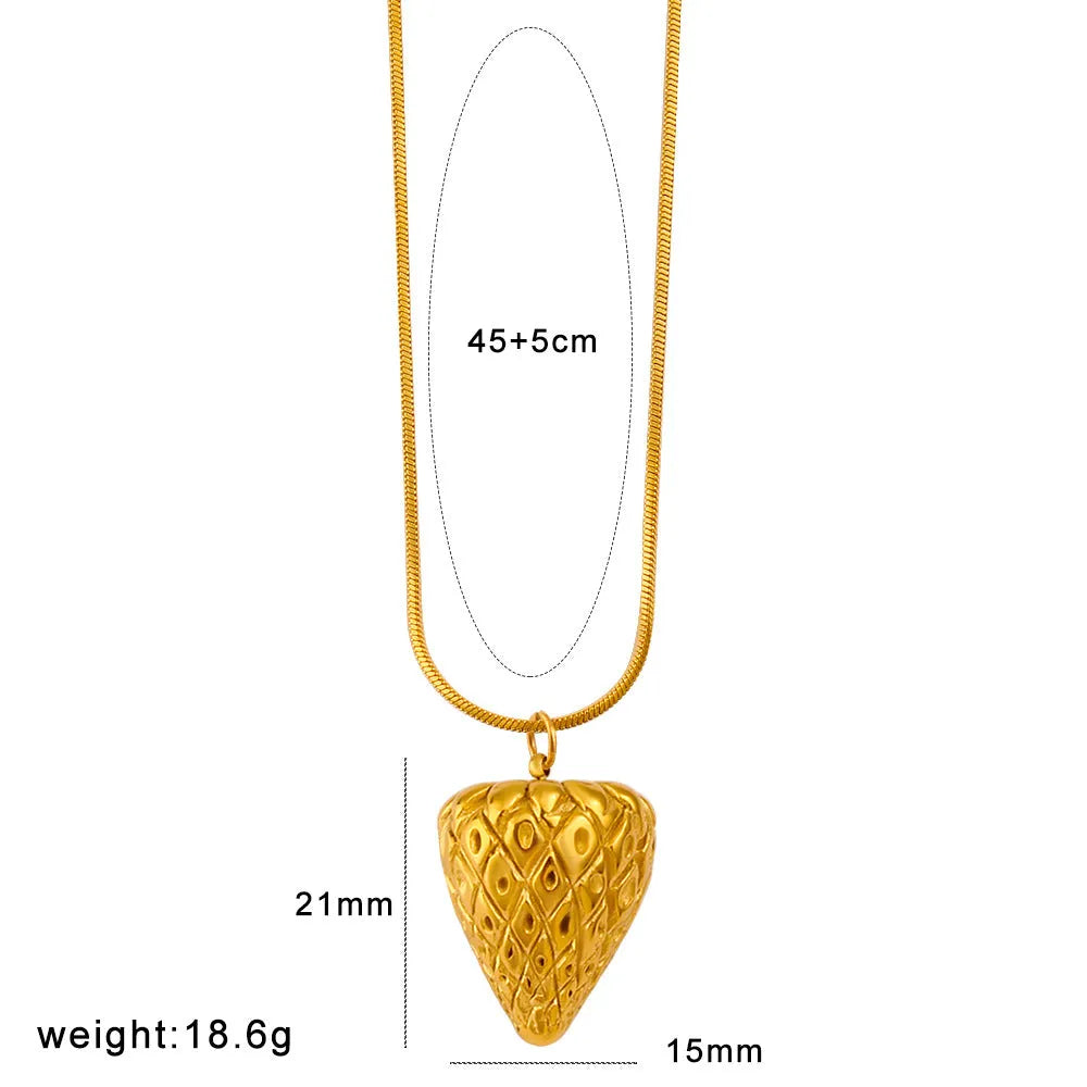 Stainless steel fruit pendant necklace with colourful charm designs including apple, grape, watermelon, pineapple, strawberry, and banana