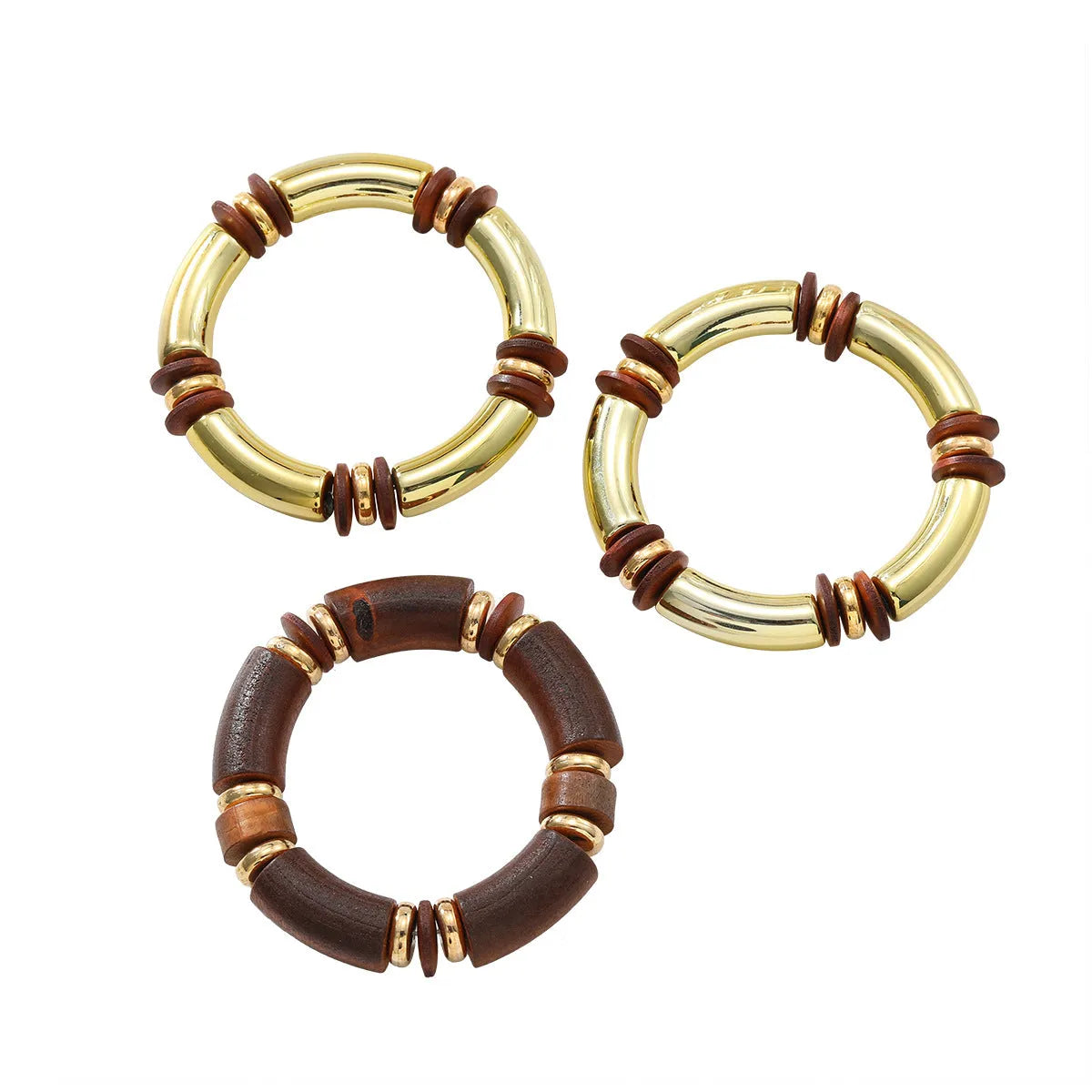Multi-layer wooden necklace and bracelet set with alloy construction and exaggerated styling