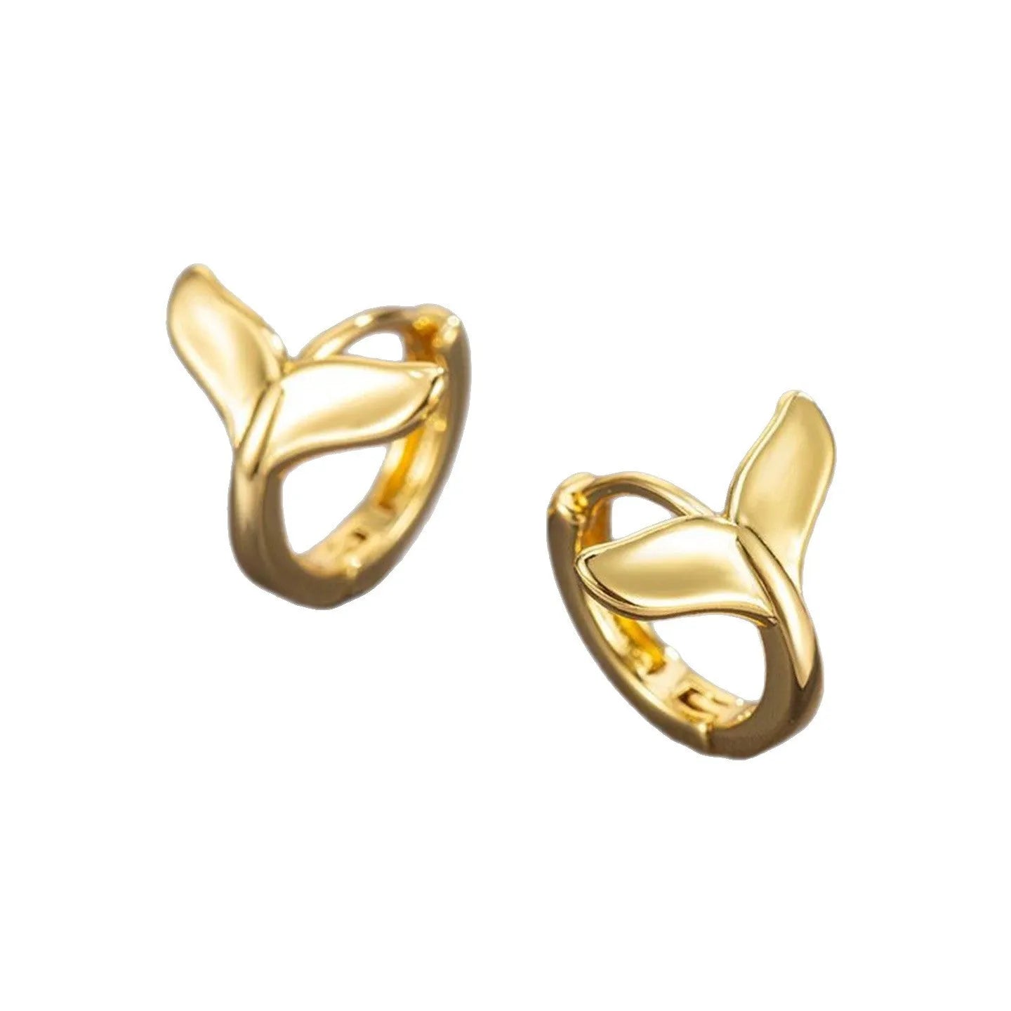 A pair of simple women's fishtail earrings in electroplated copper, shown in white gold colour.