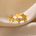Geometric gold diamond women's ring in titanium steel with free size adjustable fit