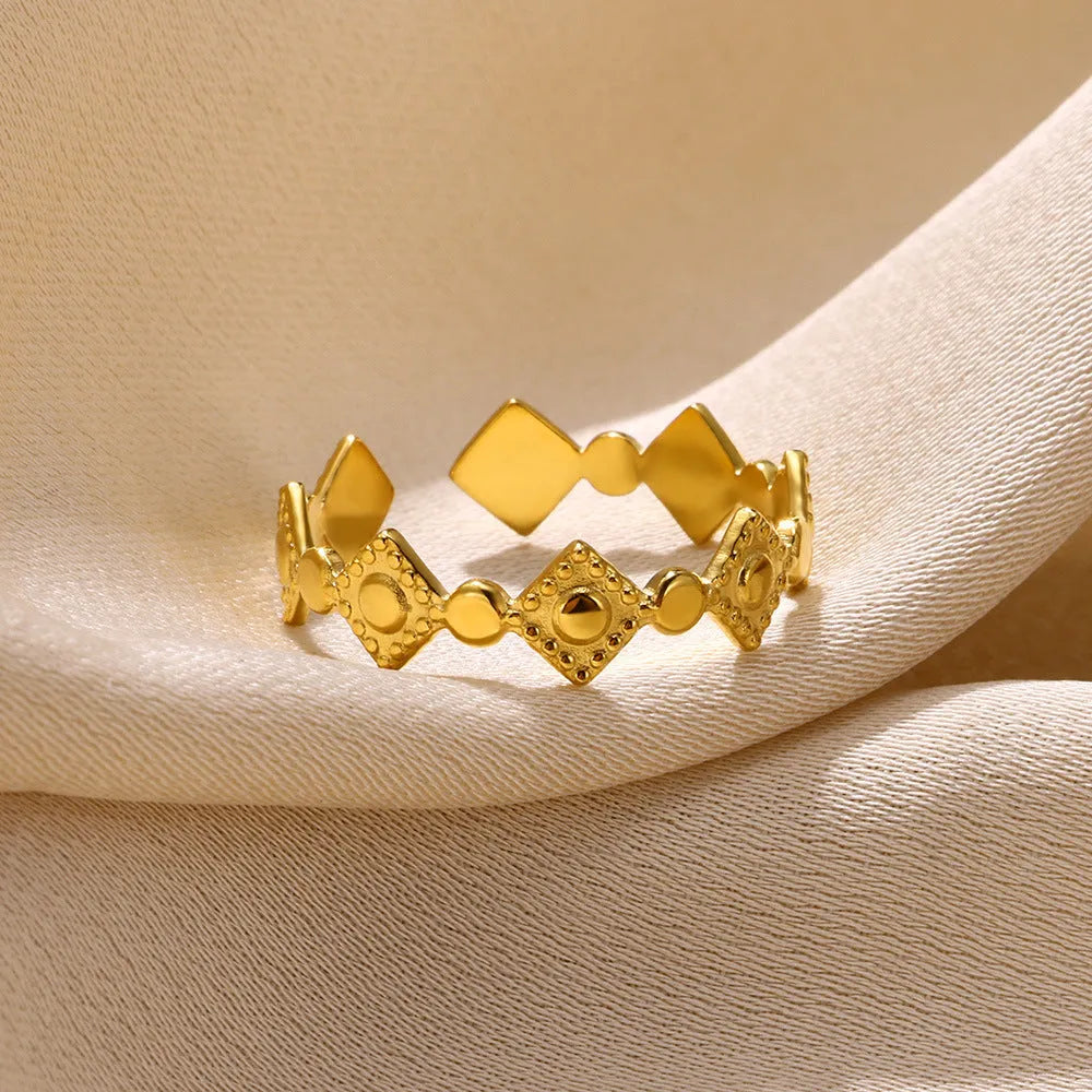 Geometric gold diamond women's ring in titanium steel with free size adjustable fit