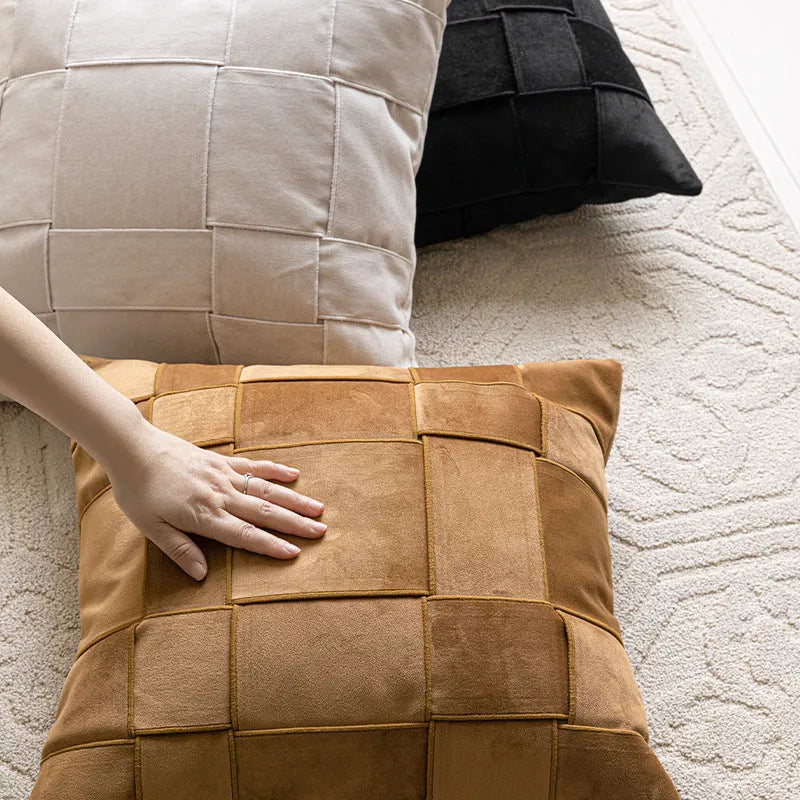 Square chenille woven cushion in a choice of seven colours, shown at 50x50cm size.