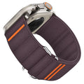 Elastic nylon Apple Watch band with stainless steel buckle shown in multiple colour options