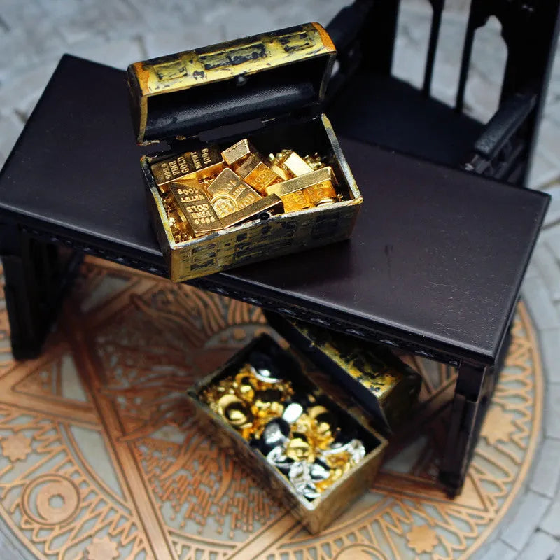 Alloy gold coin and gold bar treasure box miniature dollhouse accessory ornament