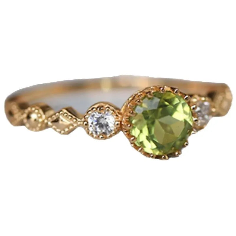 Japanese style geometric copper ring with quadrilateral design and green imitation peridot appearance