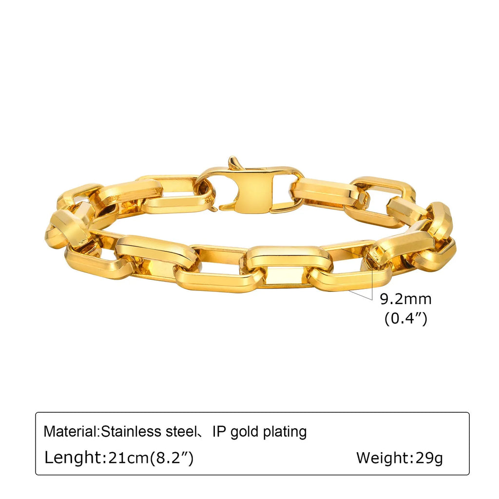 Men's titanium steel square chain bracelet in simple design on wrist.