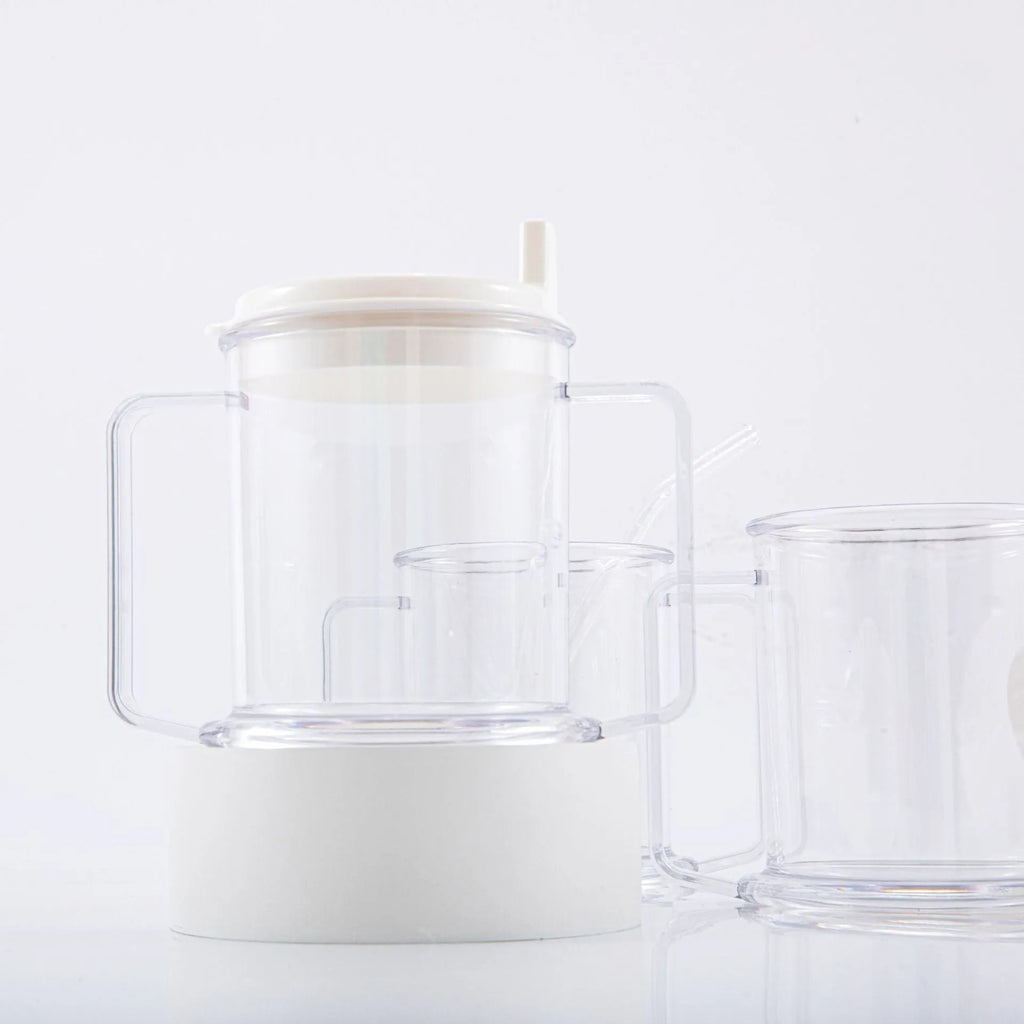 Transparent spill-proof lightweight drinking cup with modern minimalist design