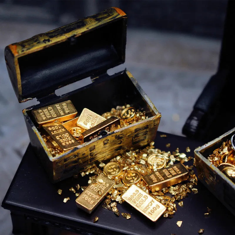 Alloy gold coin and gold bar treasure box miniature dollhouse accessory ornament