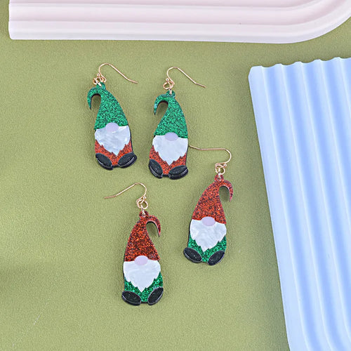 Acrylic Santa Claus cartoon earrings in red and green hat styles
