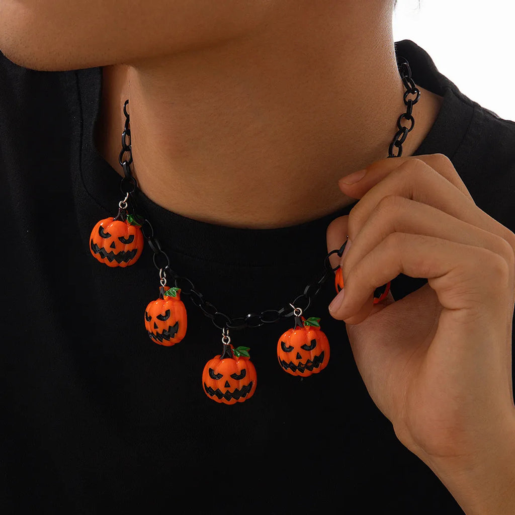 Halloween ghost pumpkin necklace with acrylic pendant in mixed colour 06705 and regular chain