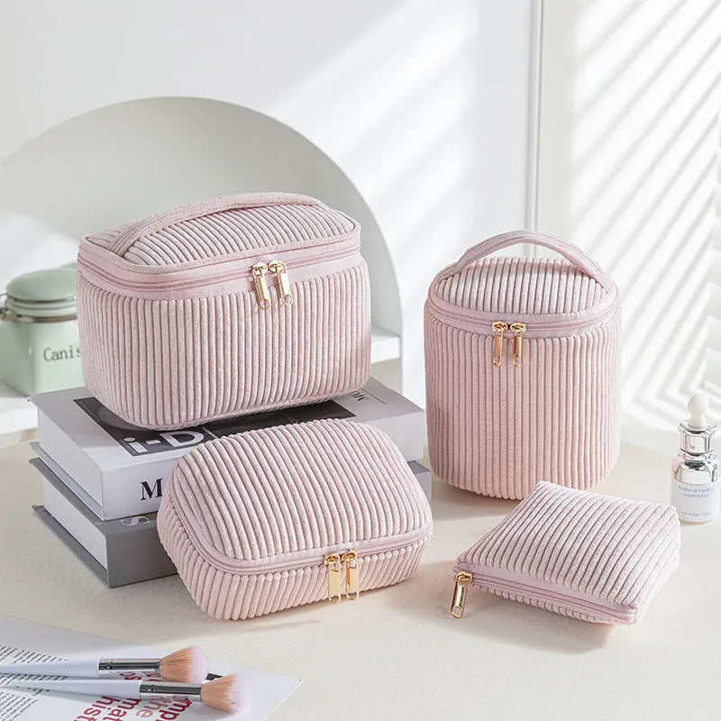 Flannelette makeup bag four-piece set in cube style with polyester construction