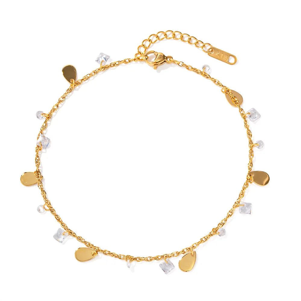 Stainless steel women's anklet with water drop tassels and geometric design elements