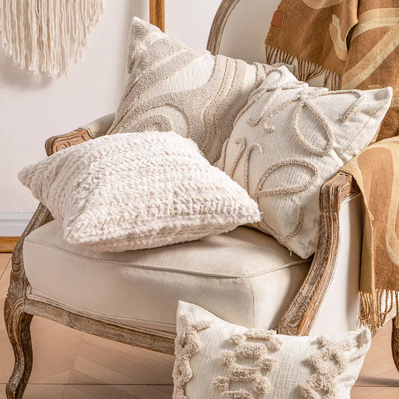 Knitted tassel decorative pillow cover showing striped pattern with multiple design options