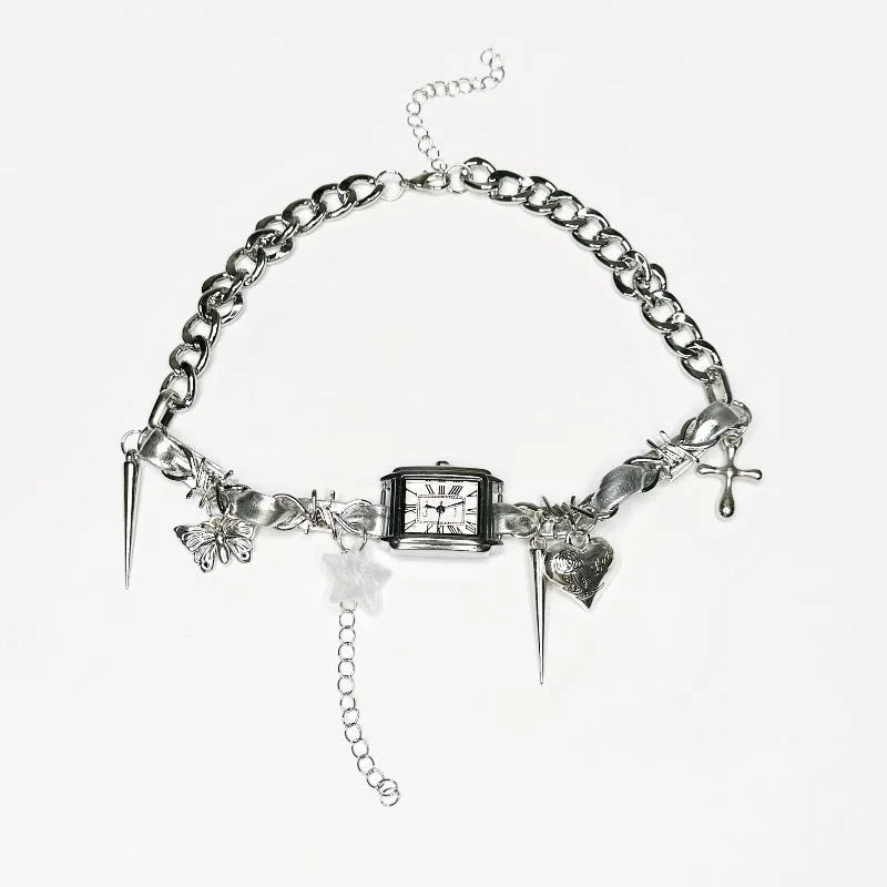 Dark multi-layer cross necklace for women with twin chains and an adjustable 41-50cm length.