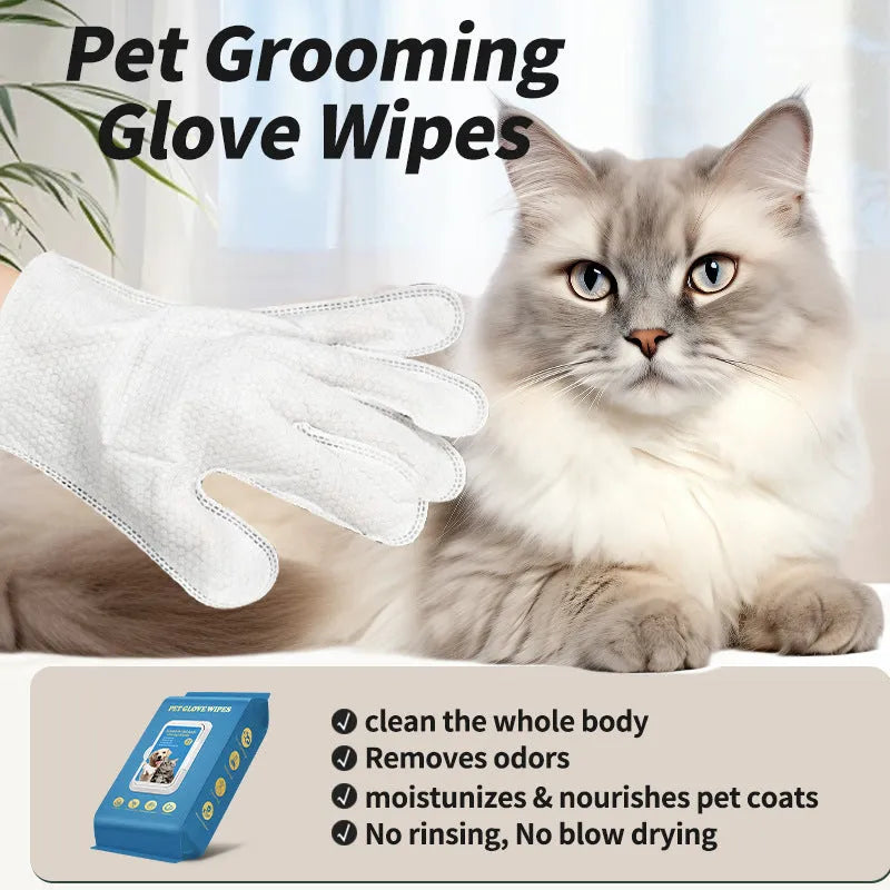 Pack of 20 disposable wash-free gloves for pet bathing and cleaning care.