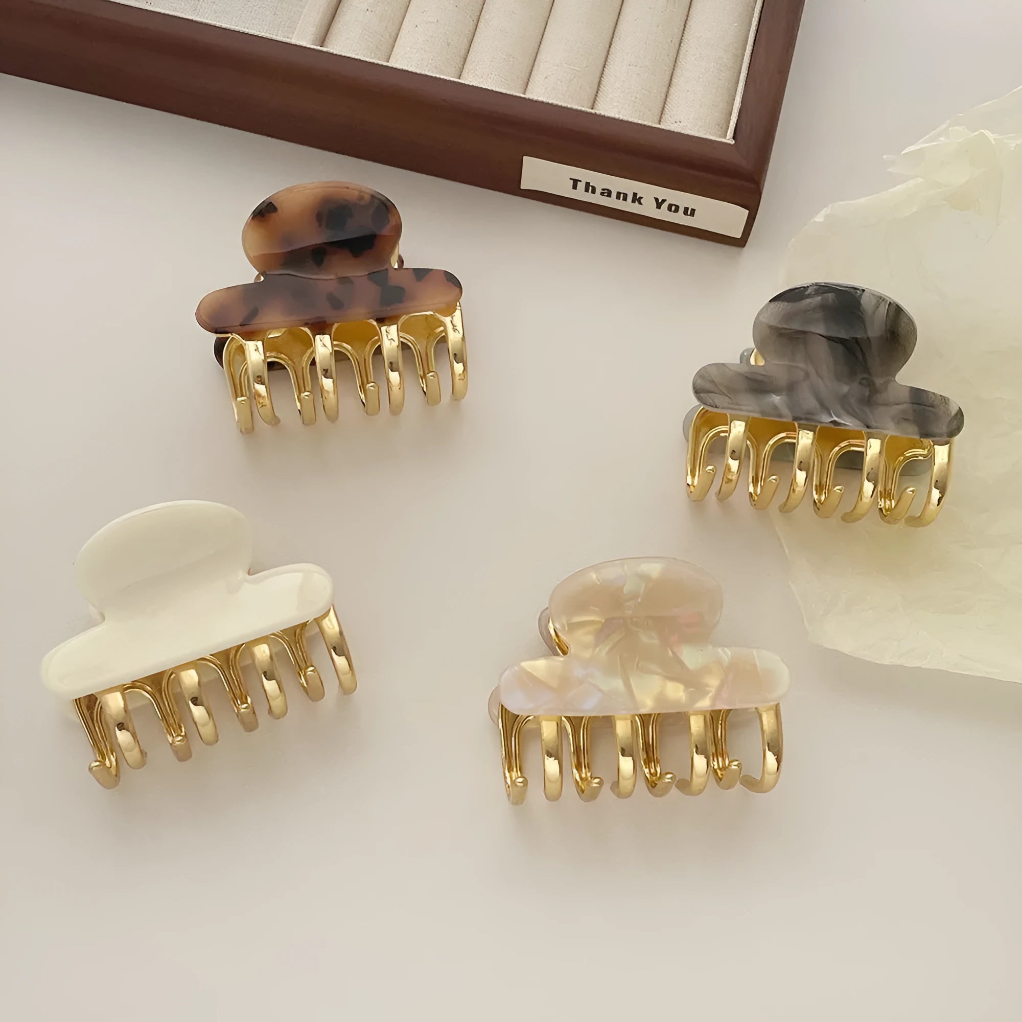 Women's dopamine retro acetate hair barrettes with metal grip in four colour options