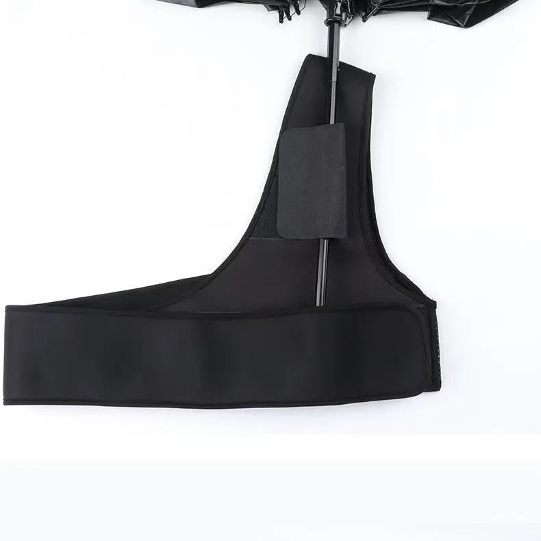 Portable black umbrella holder with shoulder strap showing diving cloth construction and simple design
