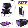 Foldable plastic shopping cart with double-layer basket in choice of blue, purple, pink, or red colour