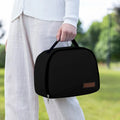 Insulated lunch box bag in textured cloth material showing colour options