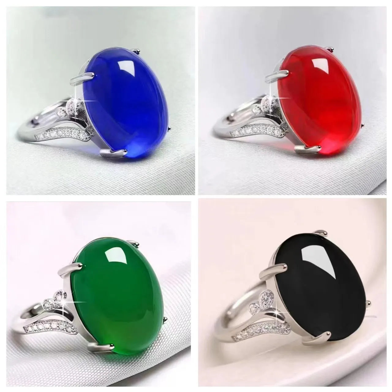 Adjustable geometric alloy ring with ethnic style in blue, shown on a finger.