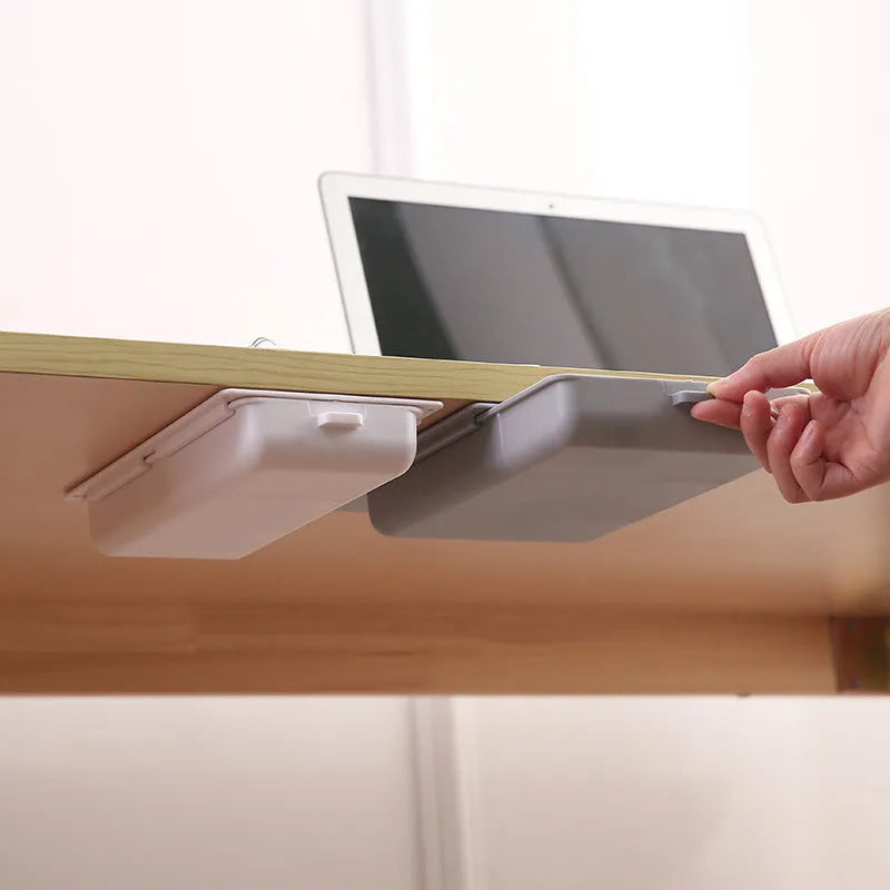Plastic under table storage box with covered design and internal grid compartments